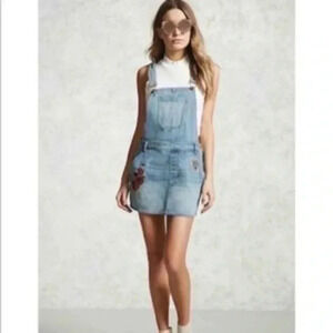 Forever 21 overall dress embroidered blue Small